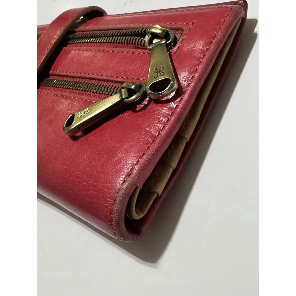 HOBO Red Leather Wallet Clutch Organizer Checkbook Zip Around Bifold